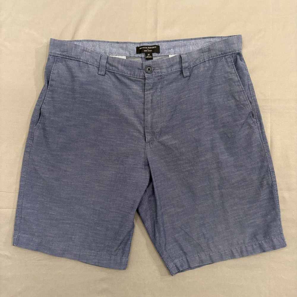 Banana Republic Aiden Short  Men's Chino Chambray Blue Heather Preppy Size 35
